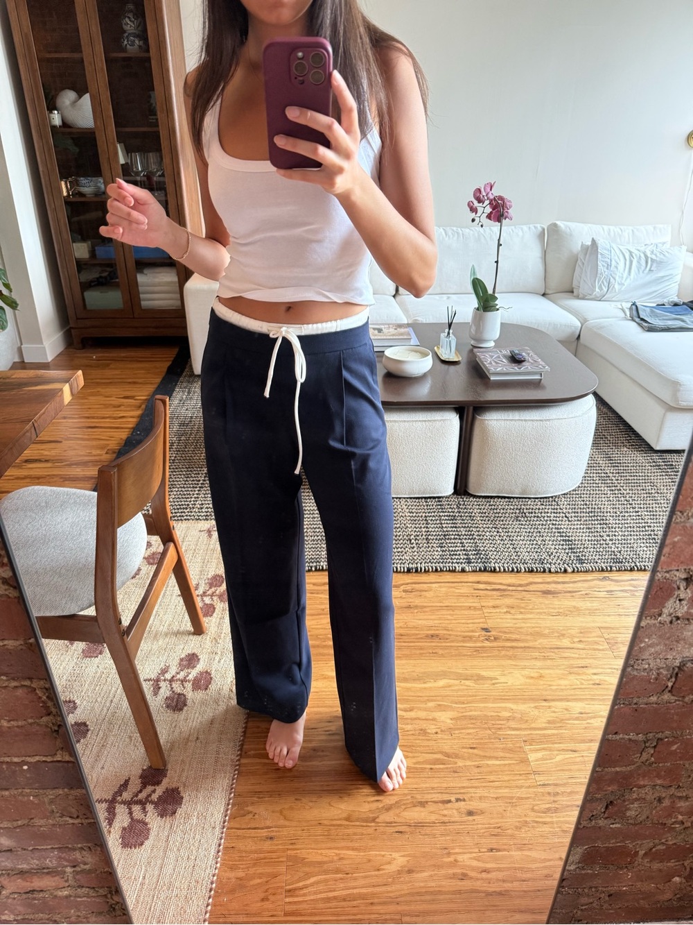Zara Navy Wide-Leg Drawstring Trousers